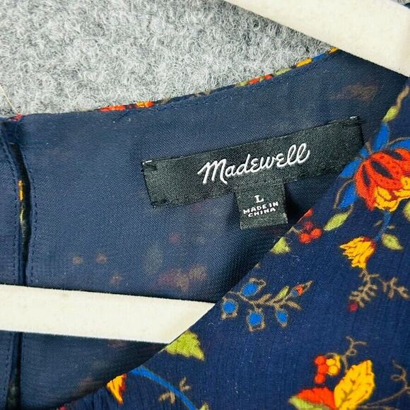 Madewell Blue Floral Ruffle Sleeve in Climbing Vine Blouse Shirt Top Size Large - Picture 3 of 6